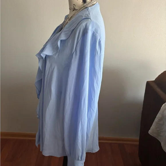 🌸Light Blue Ruffled Women's Top (27” PTP) - Picture 2 of 6